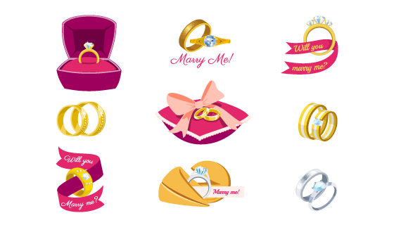 九个闪亮的结婚钻戒矢量素材(EPS/PNG)