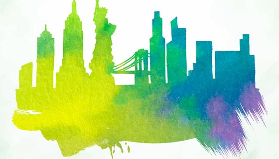 纽约水彩剪影矢量素材(EPS/AI)