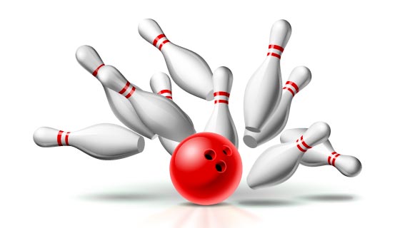 红色保龄球撞击白色球瓶矢量素材(EPS)
