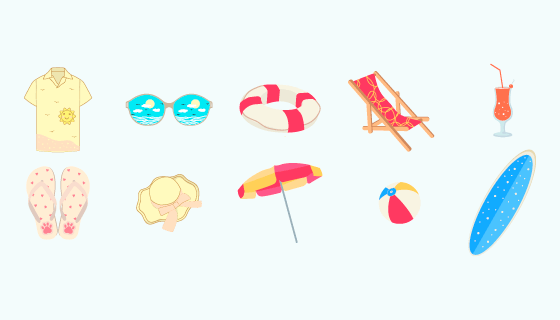 十个扁平风格的夏天元素矢量素材(EPS/PNG)