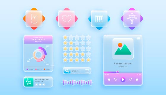 玻璃效果UI元素矢量素材(AI/EPS)