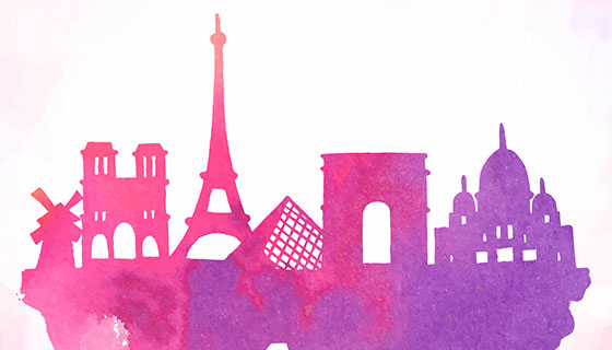 巴黎水彩剪影矢量素材(EPS/AI)