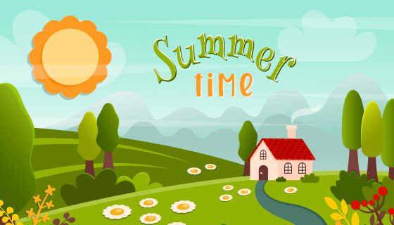 清新的绿色草地设计夏天景色矢量素材(EPS)