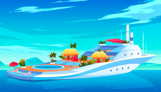 白天停在海边豪华游艇矢量素材(EPS)