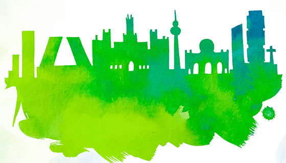 马德里水彩剪影矢量素材(EPS/AI)