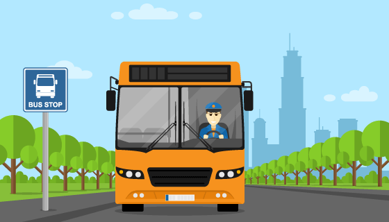 行驶在公路上的公交车矢量素材(EPS)