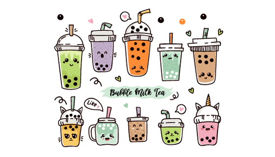 卡通风格珍珠奶茶矢量素材(EPS/PNG)
