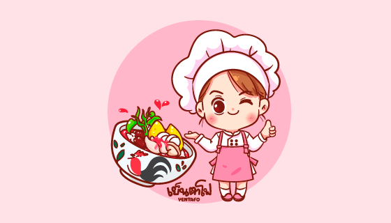 可爱的女厨师做面条矢量素材(EPS)