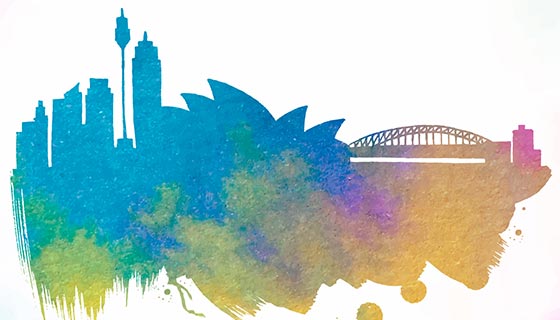 悉尼水彩剪影矢量素材(EPS/AI)