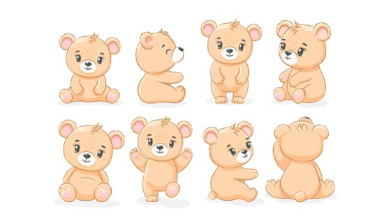 不同角度姿势的泰迪熊矢量素材(EPS/PNG)