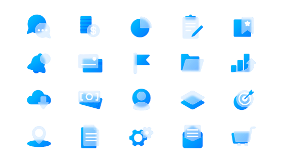 20个蓝色玻璃效果图标矢量素材(EPS/PNG)