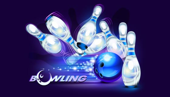 蓝色保龄球撞击水晶球瓶矢量素材(EPS)