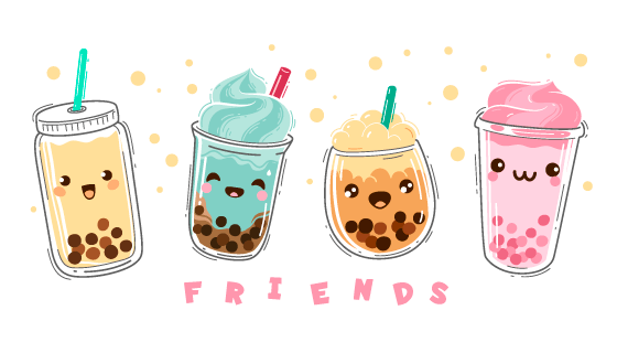 四杯可爱的珍珠奶茶矢量素材(EPS)