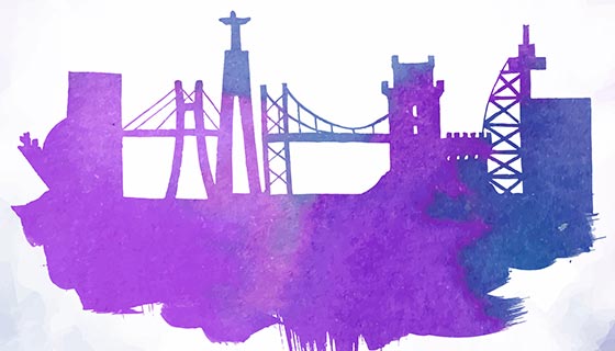 里斯本水彩剪影矢量素材(EPS/AI)