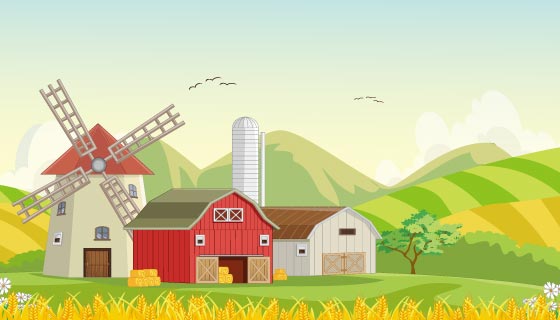 山区里的谷物仓库矢量素材(EPS)