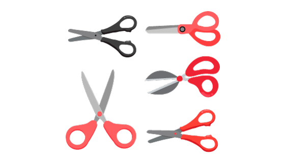 五把不同款式和颜色的剪刀矢量素材(EPS/PNG)