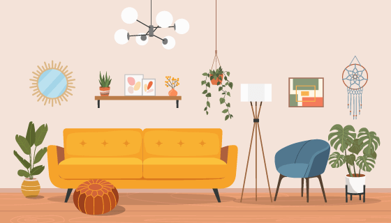 扁平风格的现代客厅插画矢量素材(EPS)