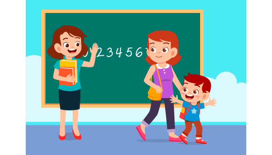 妈妈接小朋友放学矢量素材(EPS)