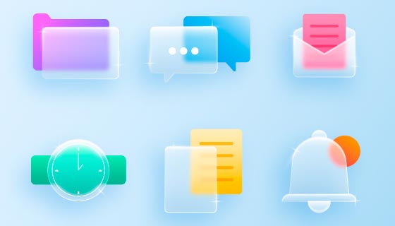 六个玻璃效果的图标元素矢量素材(AI/EPS)