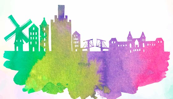 阿姆斯特丹水彩剪影矢量素材(EPS/AI)