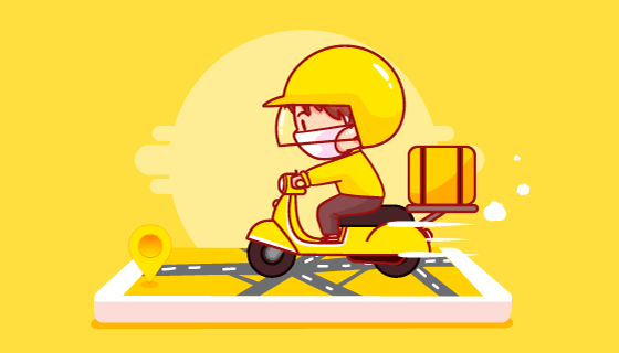 骑着电动车送快递的小哥矢量素材(EPS)