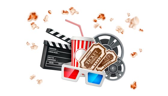 胶卷电影票3D眼镜可乐爆米花等电影元素矢量素材(EPS)