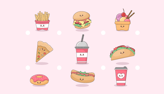 可爱的薯条汉堡披萨等快餐矢量素材(EPS)