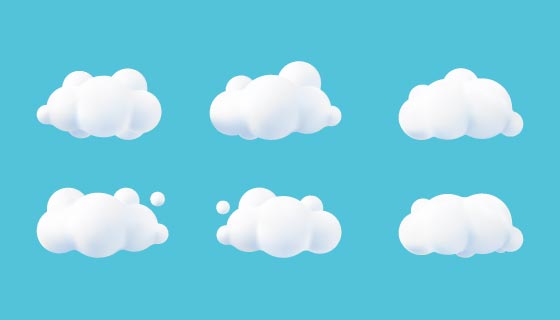 六朵不同形状的3D立体白云矢量素材(EPS)
