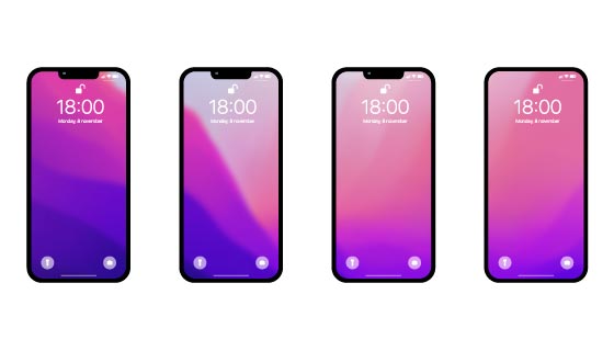 不同紫色壁纸的iPhone 13/iPhone 13 Pro Max模型矢量素材(EPS)