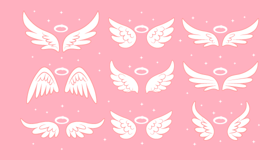 九个闪闪发光的天使仙女翅膀矢量素材(EPS)