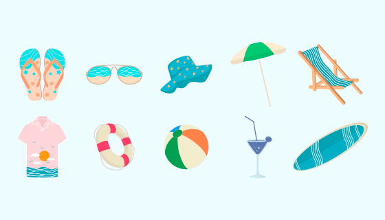 十个夏日海滩元素矢量素材(EPS)