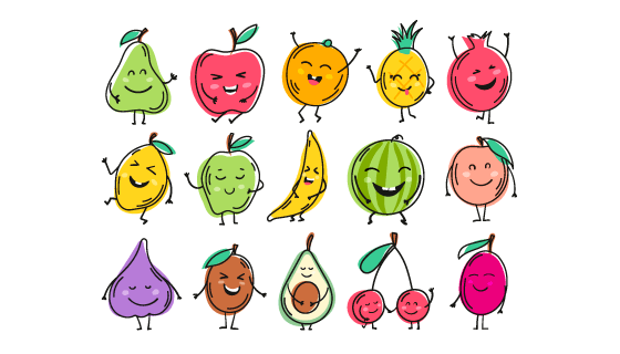 手绘风格各种开心的水果矢量素材(EPS)