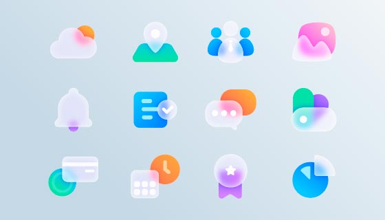 12个玻璃效果的图标元素矢量素材(AI/EPS)