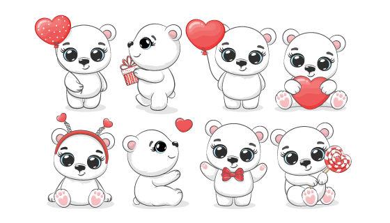 拿着爱心气球的可爱小熊矢量素材(EPS)