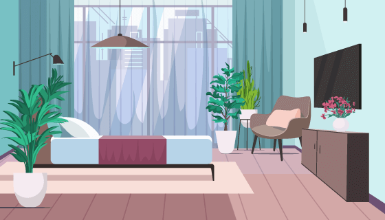 舒适的现代卧室室内设计矢量素材(EPS)