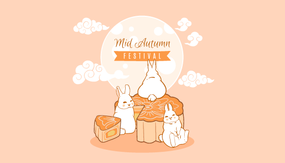 手绘月亮兔子月饼设计中秋节快乐矢量素材(AI/EPS)