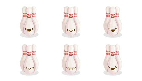 六组带有表情的可爱保龄球矢量素材(EPS)