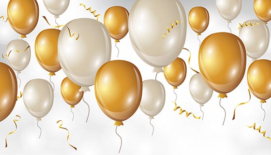 白色金色气球生日快乐背景矢量素材(EPS/AI)