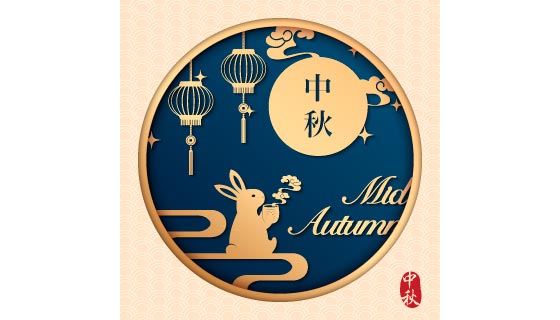 月亮灯笼兔子剪纸设计中秋节矢量素材(EPS)