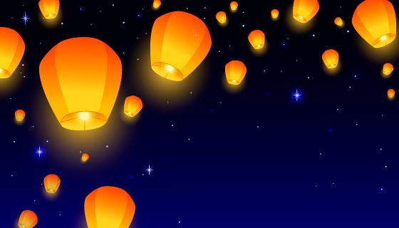 漫天的孔明灯设计中秋节背景矢量素材(EPS)