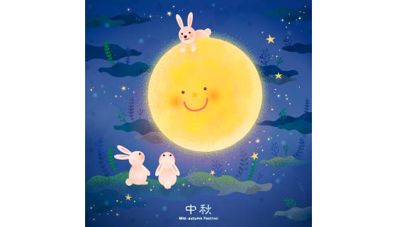 赏月的兔子设计中秋节背景矢量素材(EPS)