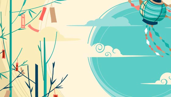 月亮灯笼和竹子设计中秋节背景矢量素材(AI/EPS)