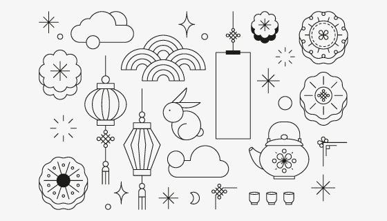 线性风格中秋节元素矢量素材(EPS)