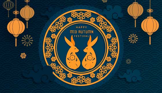 兔子剪纸设计中秋节背景矢量素材(AI/EPS)