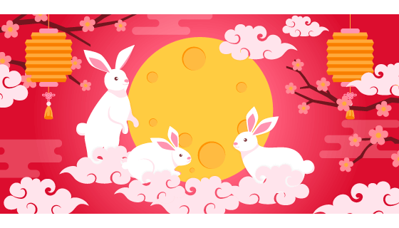 月亮旁嘻嘻的兔子设计中秋节背景矢量素材(AI/EPS)