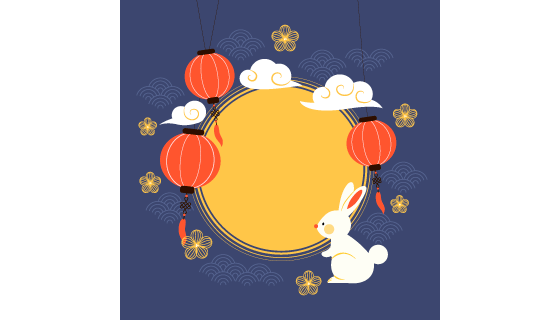 月亮灯笼兔子设计中秋节背景矢量素材(AI/EPS)