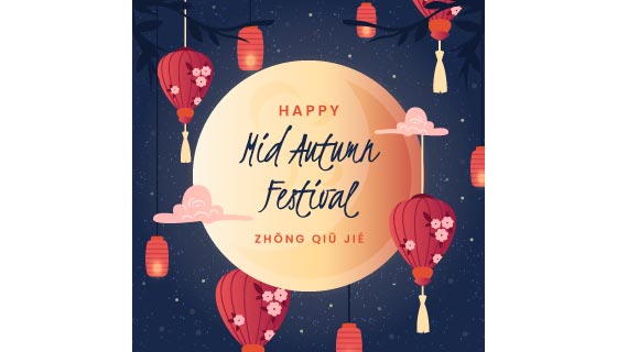 圆圆的月亮和灯笼设计中秋节背景矢量素材(AI/EPS)