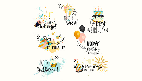 复古生日贴纸矢量素材(EPS/AI)