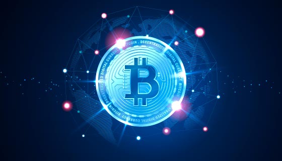 比特币区块链技术与全球连接概念背景矢量素材(EPS)