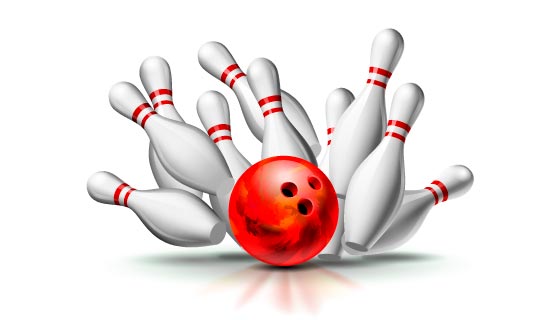 红色保龄球撞击球瓶矢量素材(EPS)